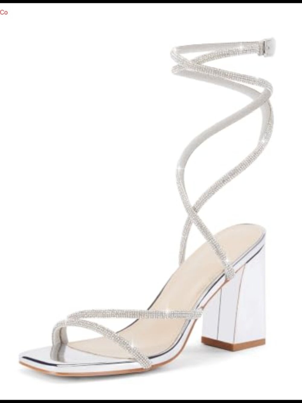 Lace Up Chunky Heeled Sandals Rhinestone Square Open Toe Faux Leather